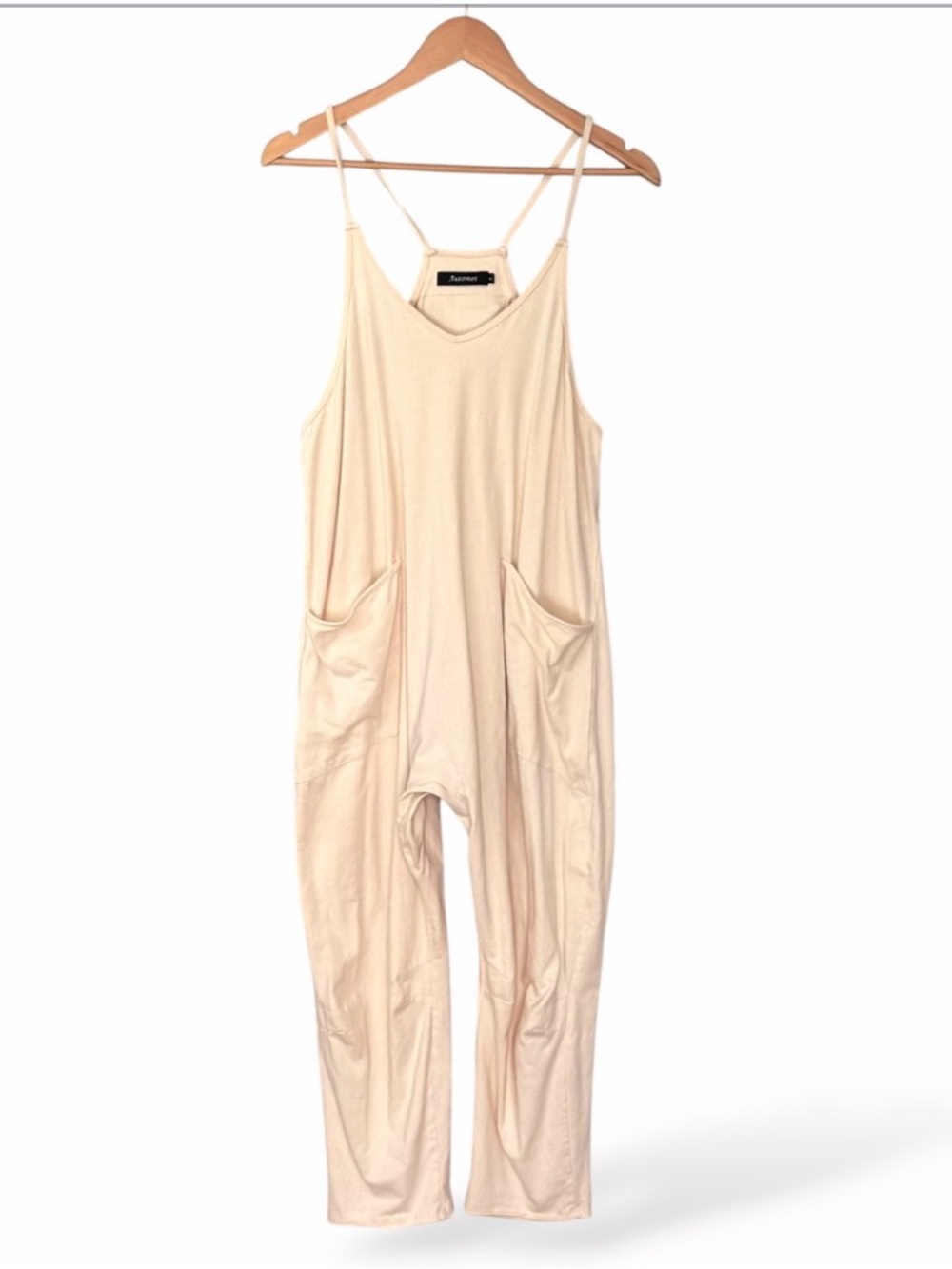 Light Yellow Sleeveless Jumpsuit with Pockets SZ Small Oversized Baggy Fit